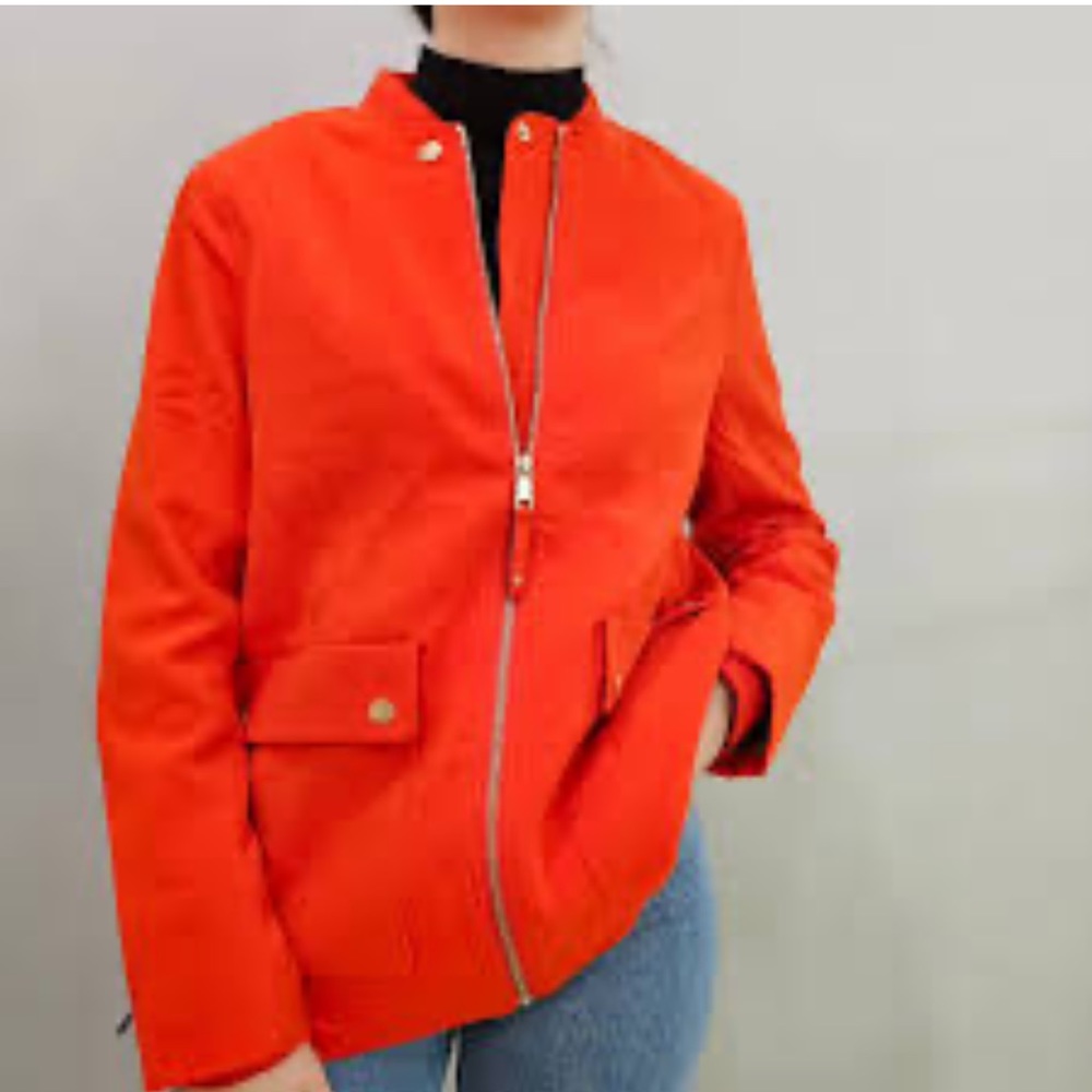 H&M red pocket zip blazer jacket coat women size Small 4